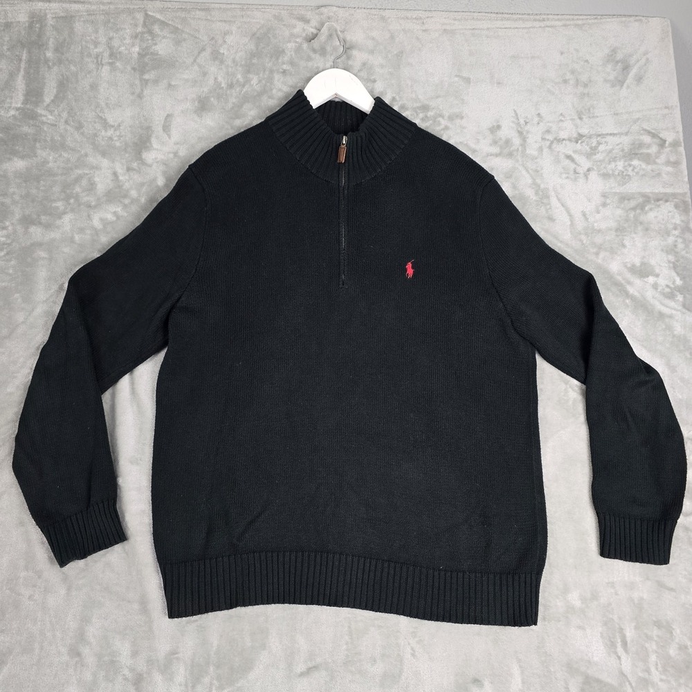 Polo Ralph Lauren Mens VTG Quarter Zip Cotton Sweater Large Black